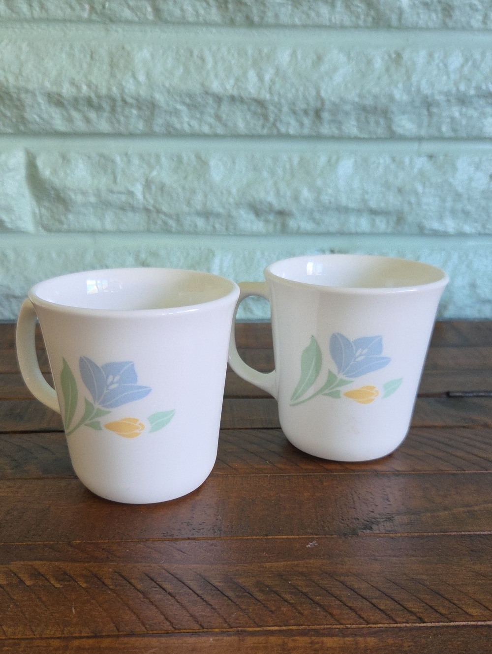 Vintage Corningware White Blue Tulip Mugs (2) Replacement